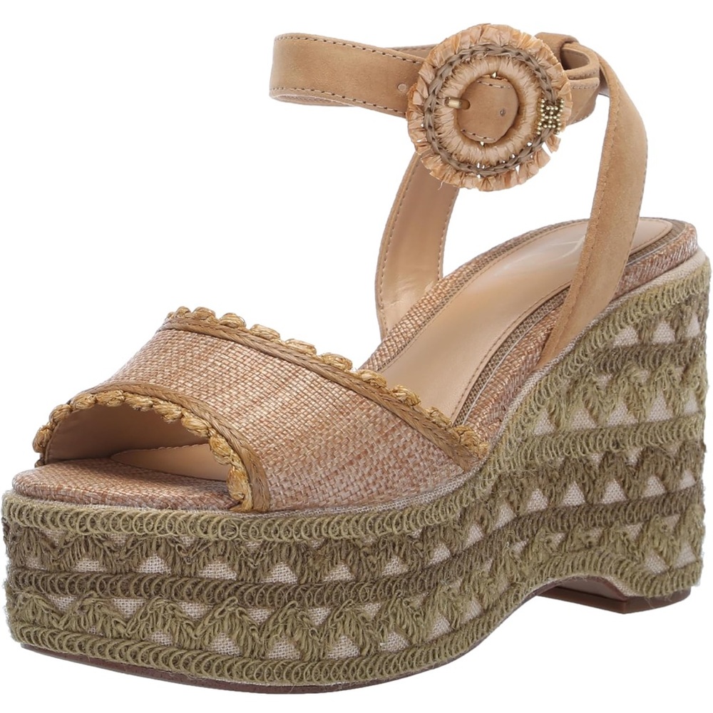 NWTIB ⢠Sam Edelman ⢠Women's Amber Wedge Sandal ⢠Tan/Raffia/Suede ⢠10.5M - Picture 2 of 10